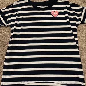 A blue and white striped crew neck short sleeve